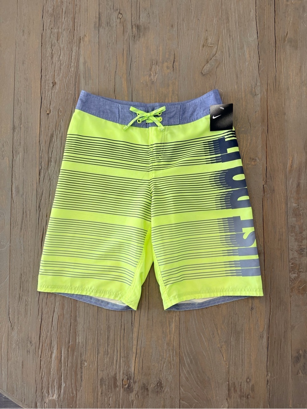 Nike Boys Swim Boardshorts Neon Yellow-green Black/Gray Logo Swim Size-XL NWT